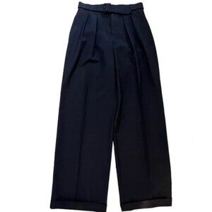 Bogner Women's 12 Long Navy Blue Slacks Pants Career Belted Pure New Wool